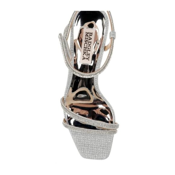 Badgley Mischka Womens Silver Glittery Square Open Toe Wedge Sandals Sz 9 New - Picture 10 of 13